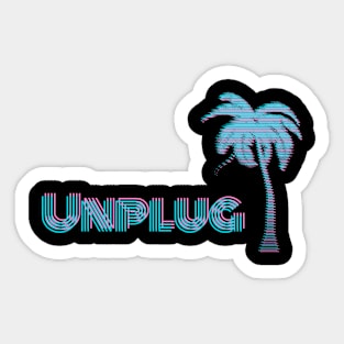 Unplug Retro 80S Fluo Blue And Pink Colors With Palm Tree Sticker